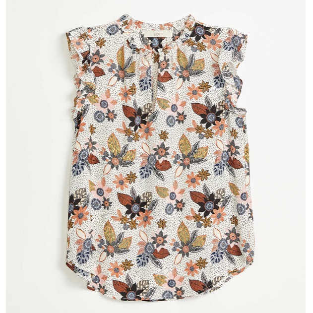 Loft Ruffle Split Neck Top
